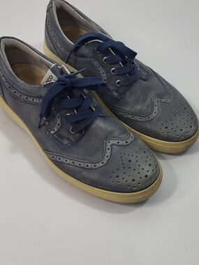 ECCO Classic Blue Wingtip Leather Golf Shoes US 11 EUR 44 Extra Width Spikeless